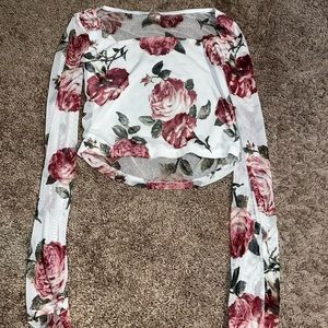 floral long sleeve mesh top